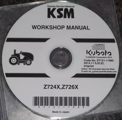 Buy Kubota Z724x Z726x Zero Turn Mower Service Shop Repair Workshop Manual Cd/dvd • 59.99$