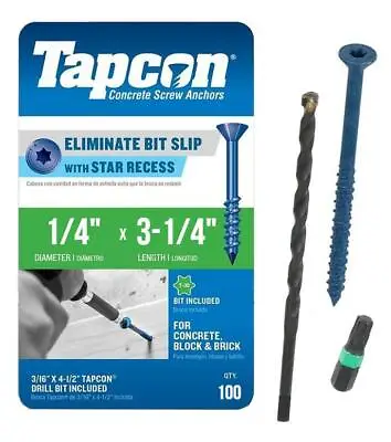 Buy Tapcon 1/4  X 3-1/4  Star Torx Head Concrete Anchor Screws 3191407V2 | 100 Pack  • 34.75$