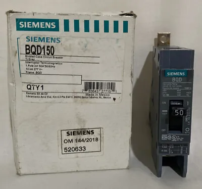 Buy Bqd150 Siemens 1 Pole 50 Amp 277v 14ka Circuit Breaker New • 54.99$