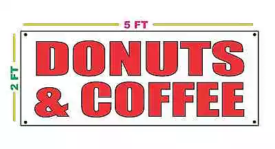 Buy 2x5 DONUTS & COFFEE Banner Sign RED Shop Stand Restaurant Food Truck Fair  • 22.45$