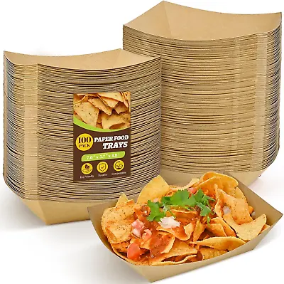 Buy 100 Pack 3Lb Kraft Paper Food Trays, Heavy Duty Food Boats Disposable Food Servi • 23.74$