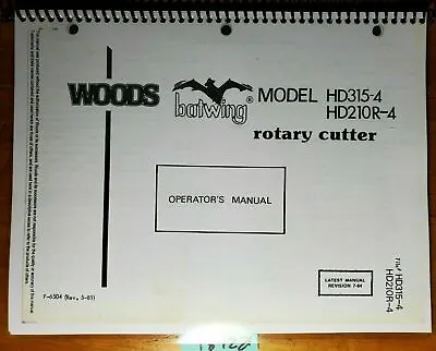 Buy Woods HD315-4 HD210R-4  Batwing Rotary Cutter Mower Owner Operator Parts Manual • 17.99$