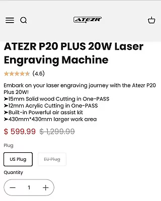 Buy ATEZR P20 Plus Laser Engraver With Air Assist 20W Output Laser Cutter Machine • 325$
