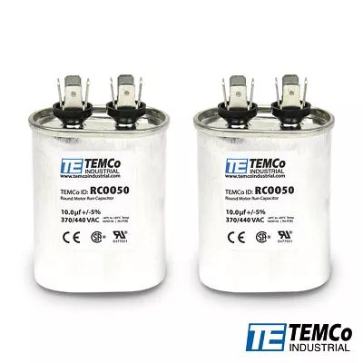 Buy TEMCo 10 Uf/MFD 370-440 VAC Volts Oval Run Capacitor 50/60 Hz -Lot-2 • 18.62$
