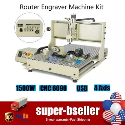Buy 1500W USB 4 Axis 6090 CNC Router 3D Engraver Metal Milling Engraving Machine • 1,852.50$