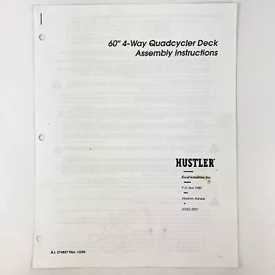 Buy Hustler 60” 4-Way Quadracycler Deck Assembly Instructions Manual Vintage 1995 • 14$