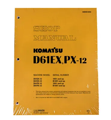 Buy Komatsu D61EX-12, D1PX-12 Bulldozer Workshop Repair Service Manual  # SEBD018905 • 60.51$