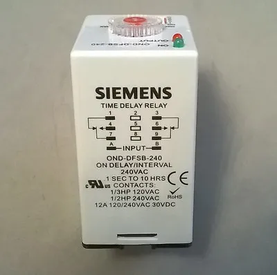 Buy SIEMENS TIME DELAY RELAY OND-DFSB-240 0.1s To 10h Time Range 12A 240VAC DPDT • 19$
