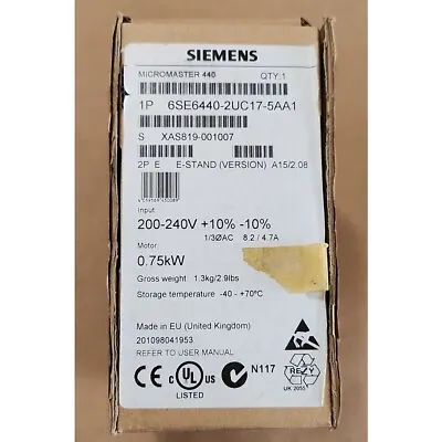 Buy New Siemens MICROMASTER440 Without Filter 6SE6440-2UC17-5AA1 6SE6 440-2UC17-5AA1 • 369.59$