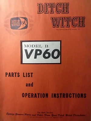 Buy Ditch Witch Tractor VP60 Model B Vibratory Plow Attachment Owner & Parts Manual • 59.95$