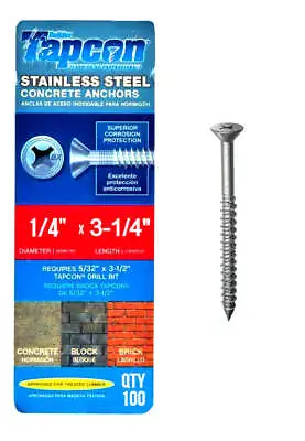 Buy Tapcon 1/4  X 3-1/4  Stainless Steel Phillips Flat Head Concrete Anchor Screws 3 • 122.95$