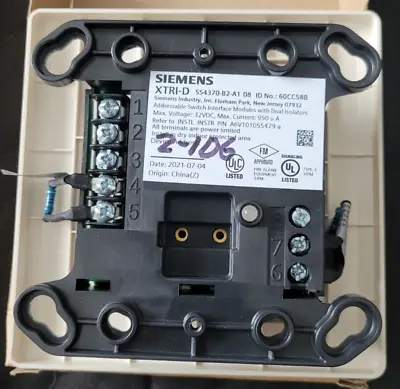 Buy Siemens Xtri-d Intel Interface Dual S54370-b2-a1 Fire Alarm • 25$
