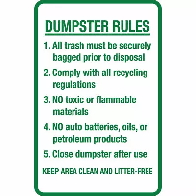 Buy Vertical Metal Sign Multiple Sizes Dumpster Rules Keep Area Clean Litter Free • 19.99$
