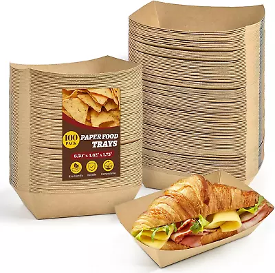 Buy 2Lb Kraft Paper Food Trays, 100 Pack Heavy Duty Food Boats Disposable Food Servi • 22.49$