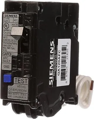 Buy Siemens QA120AFC 20A Combination-Type Arc Fault Circuit Interrupter • 45$