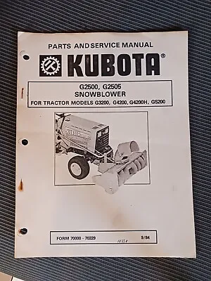 Buy Kubota Parts And Service Manual For Models G2500 G2505 Snow Blower • 25.40$