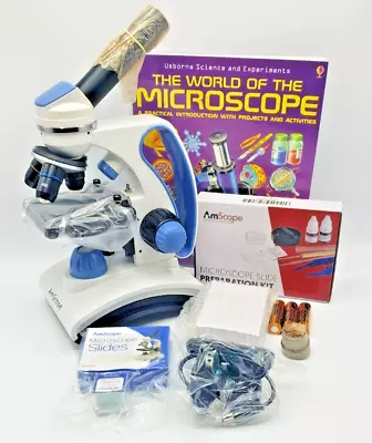 Buy AmScope 40X-1000X Dual Light Glass Lens Metal Frame Student Microscope + Slides • 116.96$