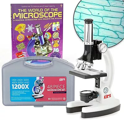 Buy AMSCOPE 48pc 120X-1200X Starter Compound Microscope Science Kit (White) + Book • 56.99$