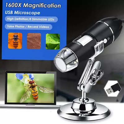 Buy Handheld Digital Microscope 1600X Magnification Camera 8 LEDs With Stand Z8L9 • 15.29$
