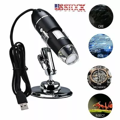 Buy 1000X 8LED 10MP USB Digital Microscope Endoscope Magnifier Camera W/ Stand US • 14.93$