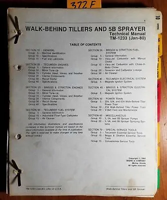 Buy John Deere 216 324 524 624 Walk-Behind Tiller & 5B Sprayer Technical Manual 1/80 • 45$