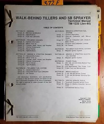 Buy John Deere 216 324 524 624 Walk-Behind Tiller & 5B Sprayer Technical Manual 1/80 • 45$