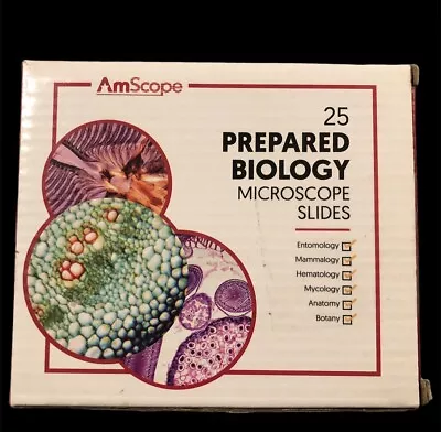 Buy AmScope 25 Prepared Biology Microscope Slides NEW Open Box Etymology Hematology • 23.10$