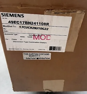 Buy NEW SIEMENS 17DUD92BF10  49EC17BB241108R Disconnect Type Combination Starters 3R • 300$