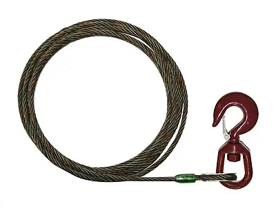 Buy 3/8  Winch Cable 35 FT Swivel Hook Steel Core Tow Wrecker Made In USA Flatbed • 49.97$