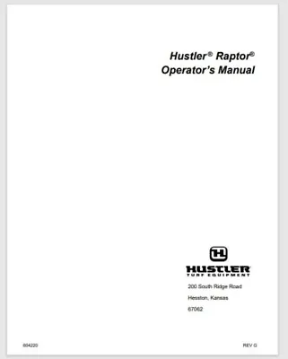 Buy Hustler Raptor Mower Owner Manual 37 Pages • 19.95$