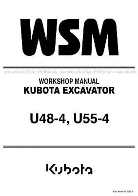Buy Kubota U48-4 U55-4 Excavator Service Workshop Manual Free Priority Mail • 79$