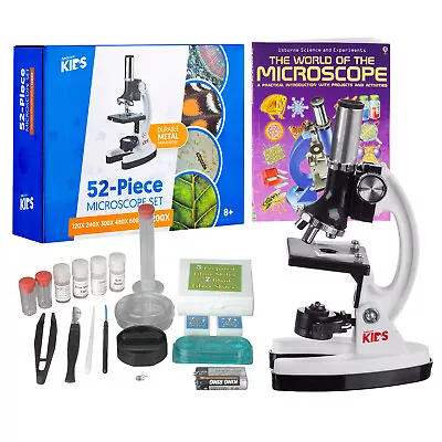 Buy AMSCOPE-KIDS 120X-1200X Starter Microscope & Science Kit + 48 Pg Book /Metal Arm • 48.99$