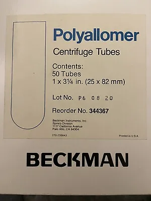 Buy Beckman Coulter 344367 Polyallomer Centrifuge Tubes 1x3-1/4 In (50 Tubes) • 70$