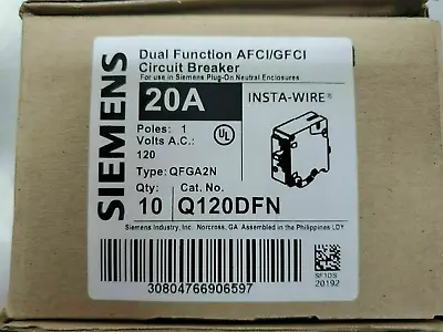 Buy 10 X SIEMENS Q120DFN PLUG-ON DUAL FUCTION AFC/GFCI GFI CIRCUIT BREAKERS IN BOX • 465$