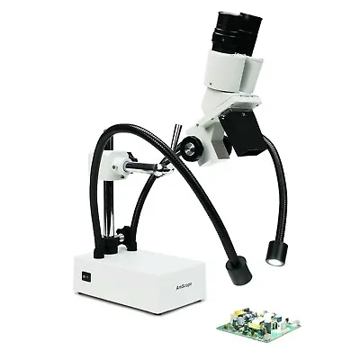 Buy AmScope 20X-40X Compact Fixed-Lens Stereo Boom Microscope + Dual Gooseneck LEDs • 268.99$