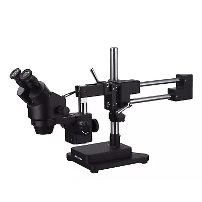 Buy AmScope Binocular Stereo Zoom Microscope With Black Double Arm Boom Stand • 483.99$