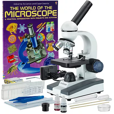 Buy AmScope 40X-1000X Portable Student LED Microscope + Slide Preparation Kit + Book • 129.99$