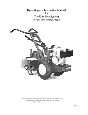 Buy 990-5 Walk-Behind Tractor Rear Mount Tiller Parts Manual Roto-Hoe 990-5 • 19.97$