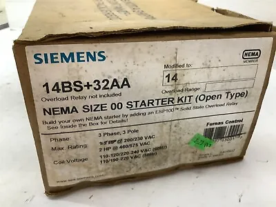 Buy Siemens 14BS32AA Starter Kit NEMA Size 00 3 PH 3 Pole  • 149$