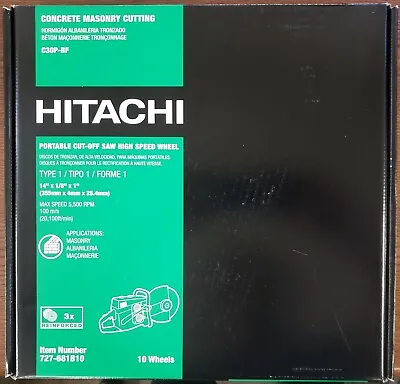 Buy LOT OF 10 - HITACHI ITEM NO. 727-681B10 CUT OFF MASONRY WHEEL 14  X 1/8  X 1  EA • 59.99$