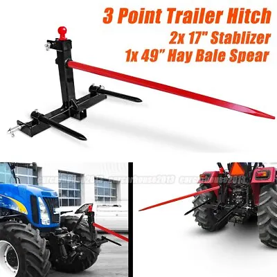 Buy Category 1 Tractor 3 Point Trailer Hitch Quick Attach 49'' Hay Bale Spear 3000lb • 269.99$