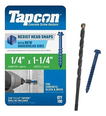 Buy Tapcon 1/4  X 1-1/4  Hex Head Concrete Anchor Screws 3153407 | 100 Pack | Drill  • 27.85$