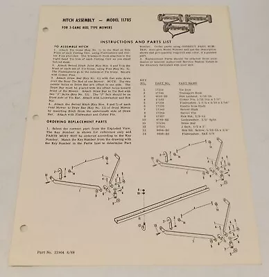 Buy 1968 Hitch Assembly Model 11785 For 3-Gang Reel Type Mowers Vtg Part No. 11904 • 8$