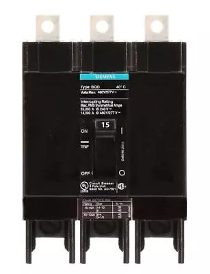 Buy BQD315 - Siemens 15 Amp 3 Pole 480 Volt Bolt-On Molded Case Circuit Breaker • 175.99$