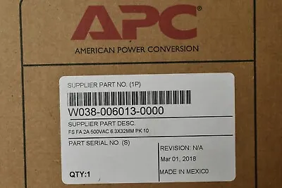Buy  Apc Schneider Electric W038-006013-0000 Fs Fa 2a 500vac 6.3x32mm (pk 10) • 69.99$