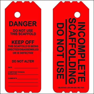 Buy Red Laminated Scaffolding Tag   (QTY-10 Per Pack) DANGER Do Not Use This Scaffol • 18.27$