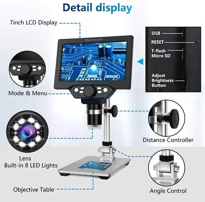 Buy 1200X Rechargeable Digital Microscope 1080P 7  LCD 12MP Magnifier Camera + 32GB • 87.99$