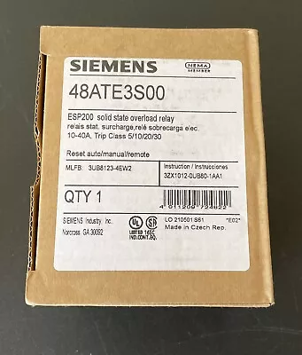 Buy Siemens 48ATE3S00 3UB81234EW2 Solid State Overload Relay ESP200 • 172.99$