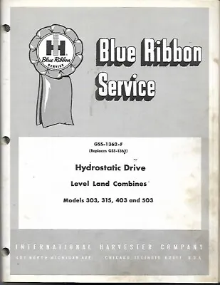 Buy Blue Ribbon Service Hydrostatic Drive Level Land Combines For Models 303, 315, 4 • 32.99$