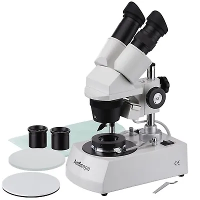 Buy AmScope 20X-80X Gem Stereo Microscope Top & Bottom Lights W 3D View & Gem Clamp • 291.99$